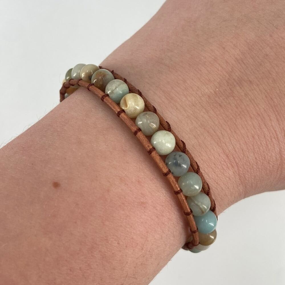 Leather Amazonite beaded bracelet